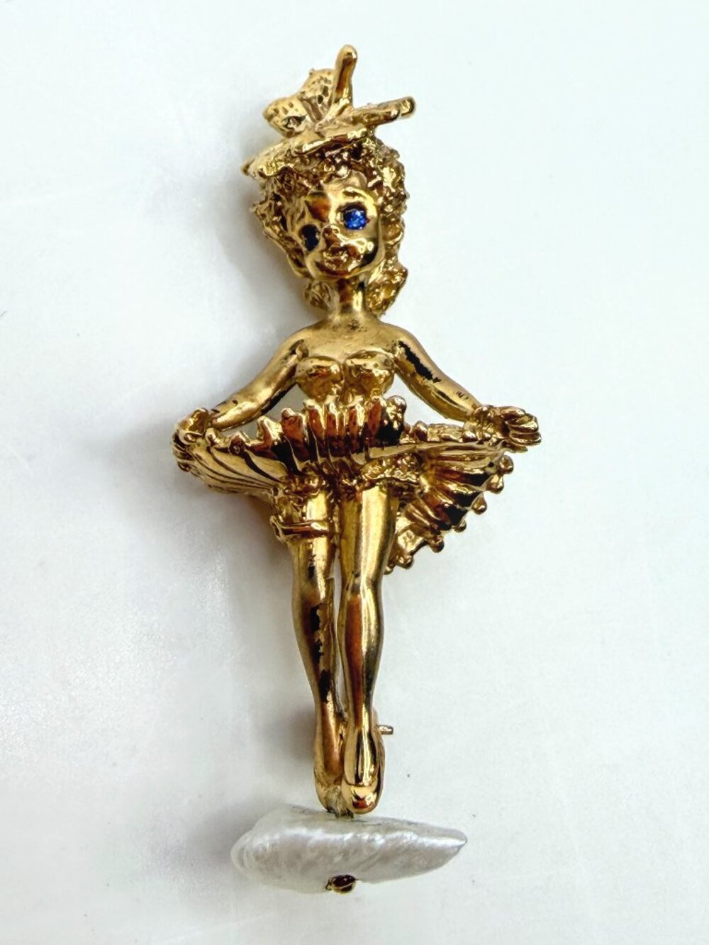 Vintage Marvin Hime CYVRA 14K Gold Ballerina Pearl Brooch 10.2g 1.75" JR1952